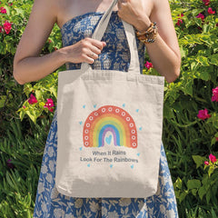 When It Rains Look For The Rainbows Text Quote Affirmation Design