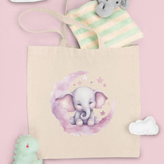 Cute Pink Elephant Cloudy Moon Stars Pattern Design