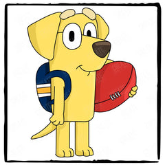 BLUEY Lucky with Blue Backpack and Red Rugby Ball Kids TV Design