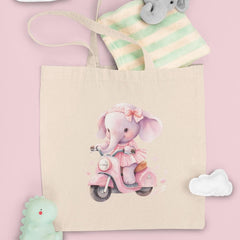 Cute Pink Elephant On A Scooter Stars Pattern Design