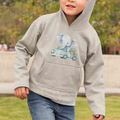 Cute Blue Elephant In Car Floral Pattern Design