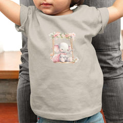 Cute Pink Elephant On A Swing Floral Pattern Design