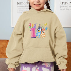 Happy Bluey & Bingo Character 1st Birthday Pink Number Design