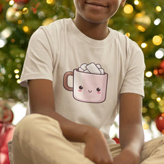 Cute Pink Mug of Hot Chocolate with Marshmallows Kids Christmas Character Design