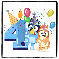 Happy Bluey & Bingo Character 4th Birthday Blue Number Design