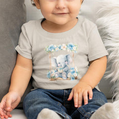 Cute Blue Elephant On Floral Swing Pattern Design