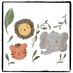 Kids Safari Cute Characters Elephant Lion Tiger Heads