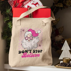 Don't Stop Believe Pink Santa Claus Checkerboard Funky Christmas Design