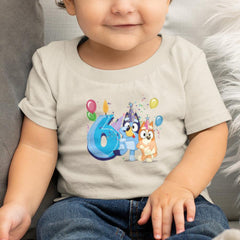 Happy Bluey & Bingo Character 6th Birthday Blue Number Design