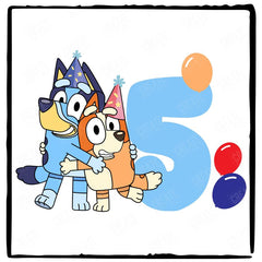 Happy Bluey & Bingo Character 5th Birthday Balloons Number Design