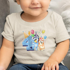 Happy Bluey & Bingo Character 4th Birthday Blue Number Design