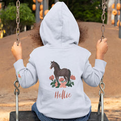 Brown Chestnut Horse with Pink Flowers Design