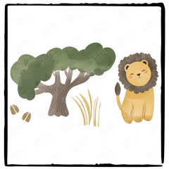 Kids Safari Cute Characters Lion and Tree Design