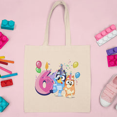 Happy Bluey & Bingo Character 6th Birthday Pink Number Design