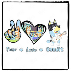 BLUEY Peace Love Bandit Blue Kids TV Design