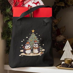 Cute Penguins in Santa Hats with Tree Kids Christmas Character Design