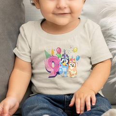 Happy Bluey & Bingo Character 9th Birthday Pink Number Design