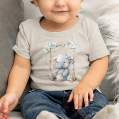 Cute Blue Elephant On A Swing Floral Pattern Design