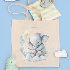 Blue Elephant Sleeping On A Moon Pattern Design