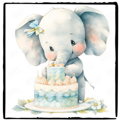 Blue Cute Elephant Decorating Bday Cake Pattern Design