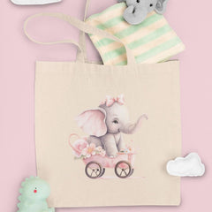 Cute Pink Elephant In Flower Cart Pattern Design