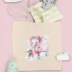 Cute Pink Elephant Plane In Clouds Pattern Design