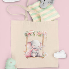 Cute Pink Elephant On A Swing Floral Pattern Design