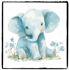 Cute Blue Elephant Flowers Pattern Design
