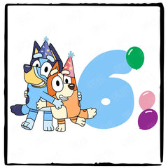 Happy Bluey & Bingo Character 6th Birthday Balloons Number Design