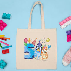 Happy Bluey & Bingo Character 5th Birthday Blue Number Design