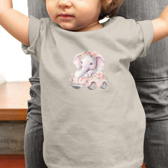 Cute Pink Elephant In A Car Pattern Design