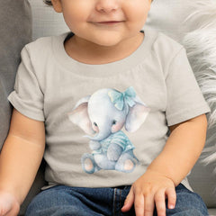 Cute Blue Elephant Bow Tee Smiling Pattern Design