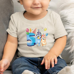 Happy Bluey & Bingo Character 5th Birthday Blue Number Design