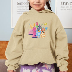 Happy Bluey & Bingo Character 4th Birthday Pink Number Design