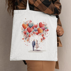 Older Couple with Orange, Pink and Red Balloons Anniversary Design
