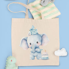 Cute Blue Elephant Birthday Cake Celebration Pattern Design