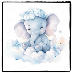 Cute Blue Elephant Cloud Pattern Design