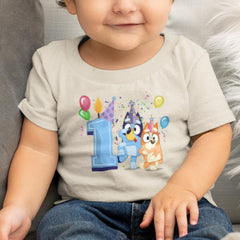 Happy Bluey & Bingo Character 1st Birthday Blue Number Design