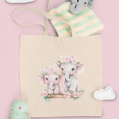 Cute Pink Two Elephants With Flower Crowns Pattern Design