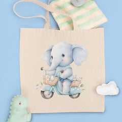 Cute Blue Elephant Riding A Scooter Pattern Design