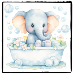 Cute Blue Elephant Taking A Bath Pattern Design