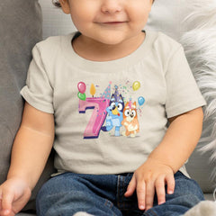 Happy Bluey & Bingo Character 7th Birthday Pink Number Design