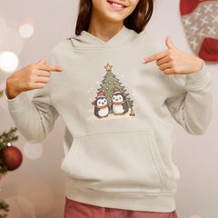 Cute Penguins in Santa Hats with Tree Kids Christmas Character Design