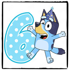 Happy Bluey Character 6th Birthday Number Design