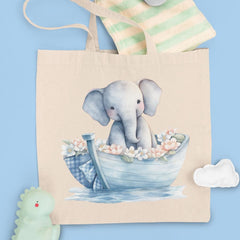 Cute Blue Elephant Floral Boat Pattern Design