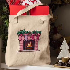 Cute Pink Fireplace with Stockings Kids Christmas Design