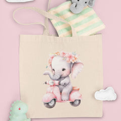Cute Pink Elephant On A Scooter Floral Crown Pattern Design