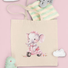 Cute Pink Elephant On A Scooter Floral Pattern Design
