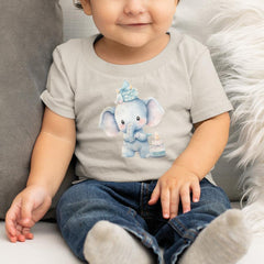 Cute Blue Elephant Birthday Cake Celebration Pattern Design