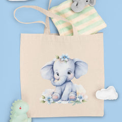 Blue Cute Elephant Sitting Flowers Pattern Design